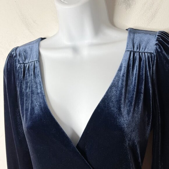 Urban Outfitters Women's Goldmine Velvet Romper XS Navy Blue Surplice Faux Wrap - Picture 3 of 9